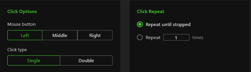 Click options and repeat settings